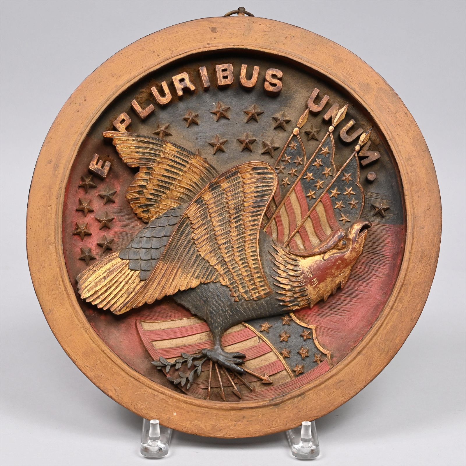 China Trade Carved, Painted & Gilt Eagle Plaque