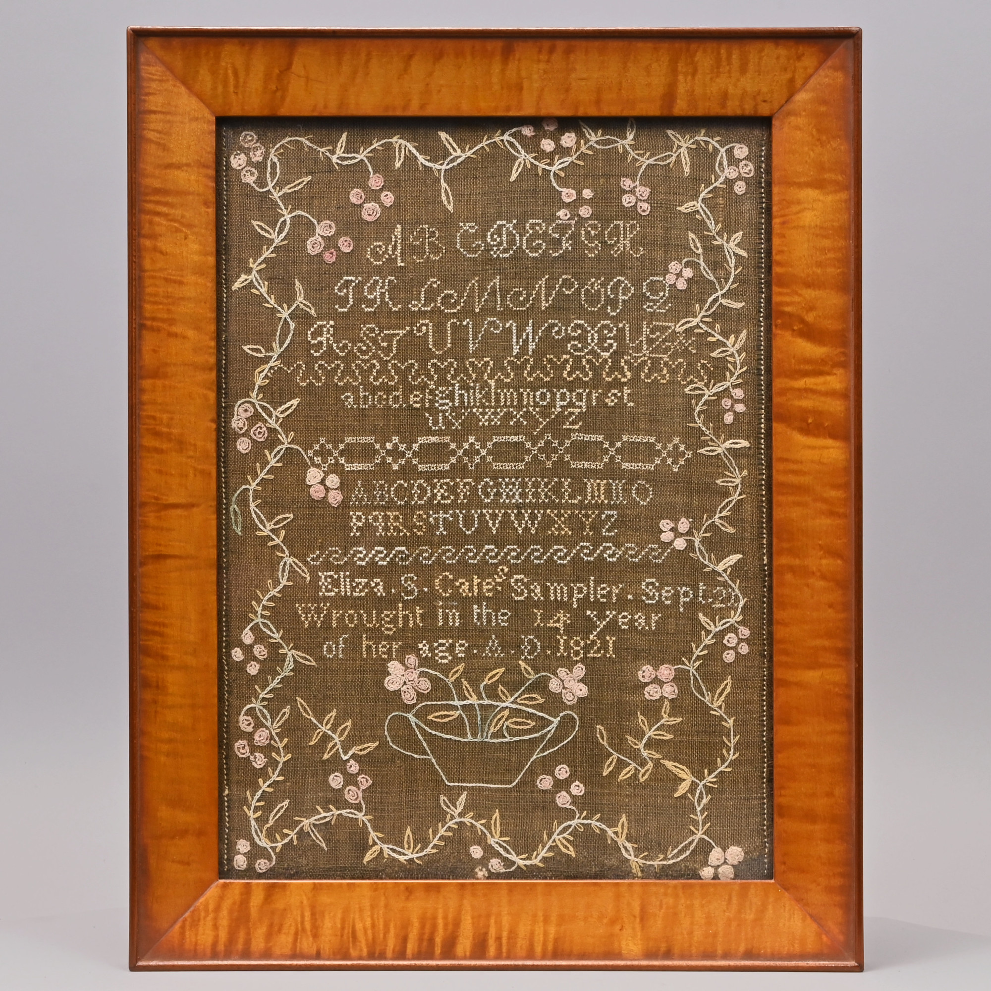 Eliza S. Cate's Needlework Sampler, Strafford, Dated September 21, 1821
