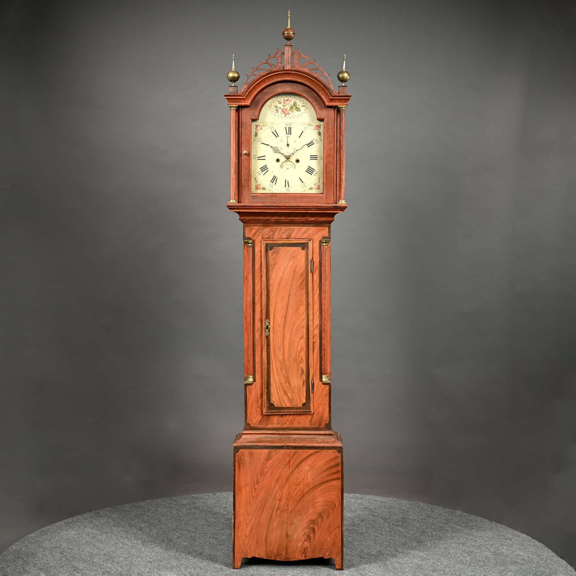 Rare New Hampshire Federal Grain-Painted Birch and Maple Tall Case Clock, The Case John Dunlap, Antrim, The Movement Most Likely Concord, Dated 1807