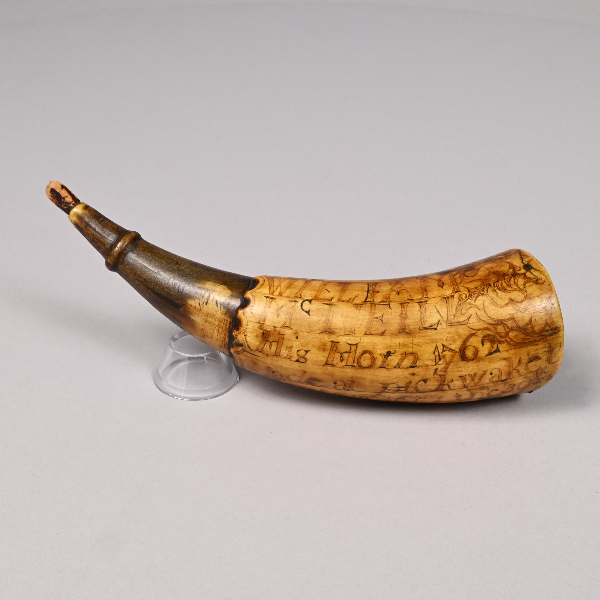 William McNeill's Rare New Hampshire Rifleman's or Pocket Powder Horn, New Boston, Dated 1762