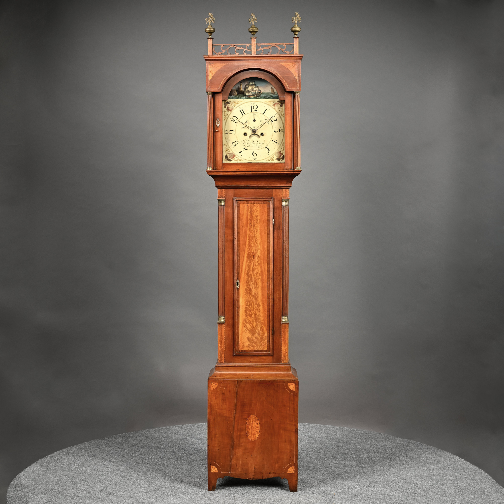 New Hampshire Birch and Curly Birch Veneer Tall Case Clock, James Charles Cole (Boston, Massachusetts, 1791-Rochester, New Hampshire, 1867), Rochester, Circa 1805
