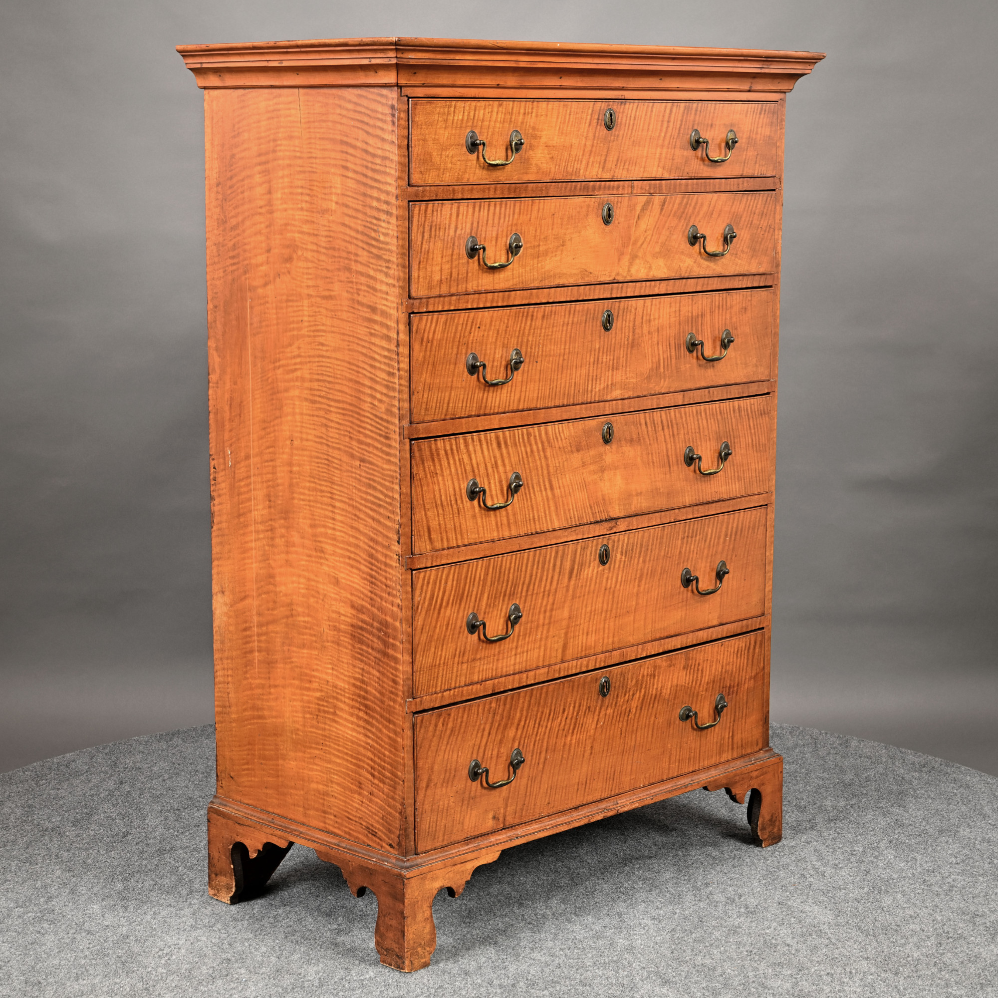 Rhode Island Chippendale Tiger Maple Tall Chest
