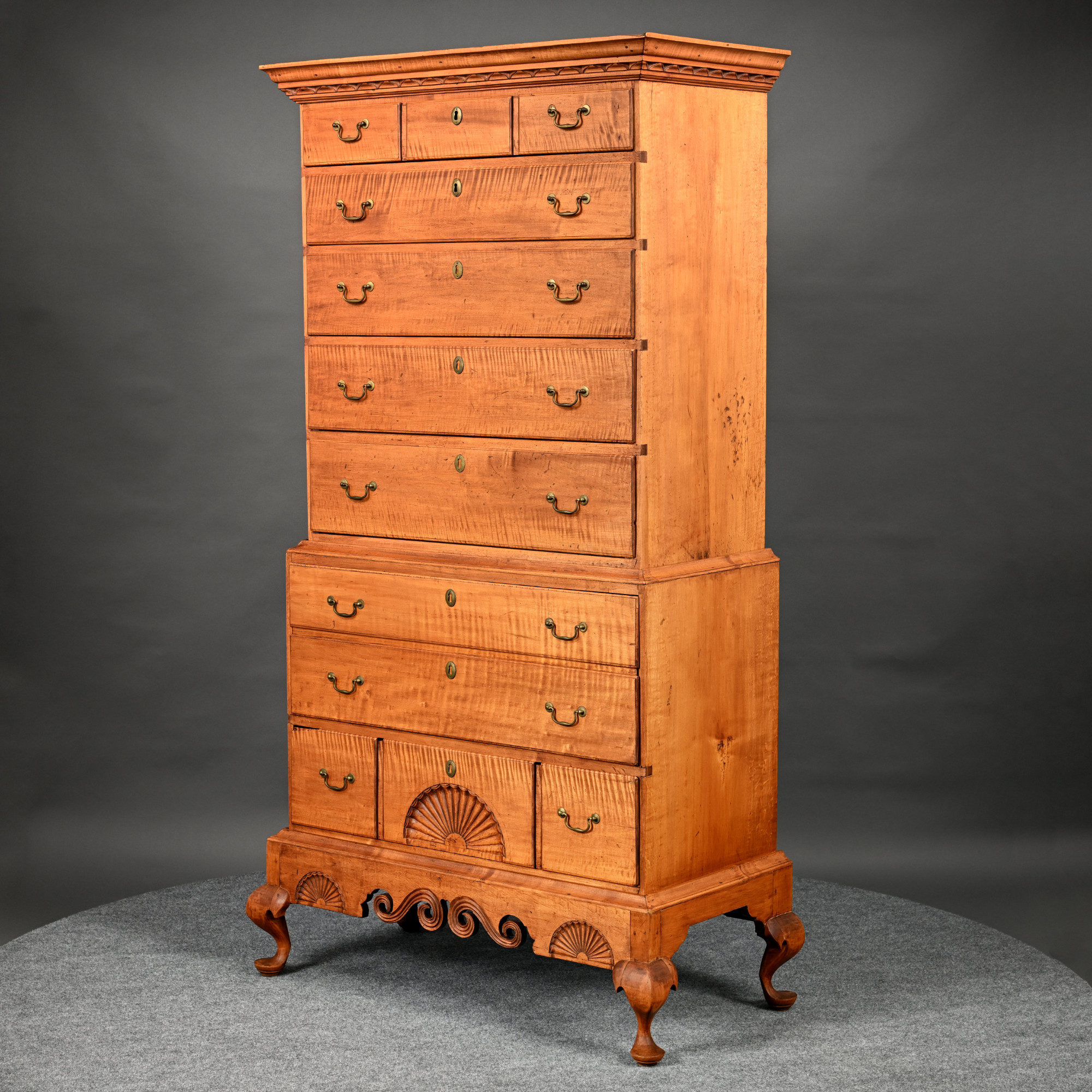New Hampshire Maple Chest-on-Chest-on-Frame, Attributed to the Dunlap Family of Cabinetmakers, 1780-1790