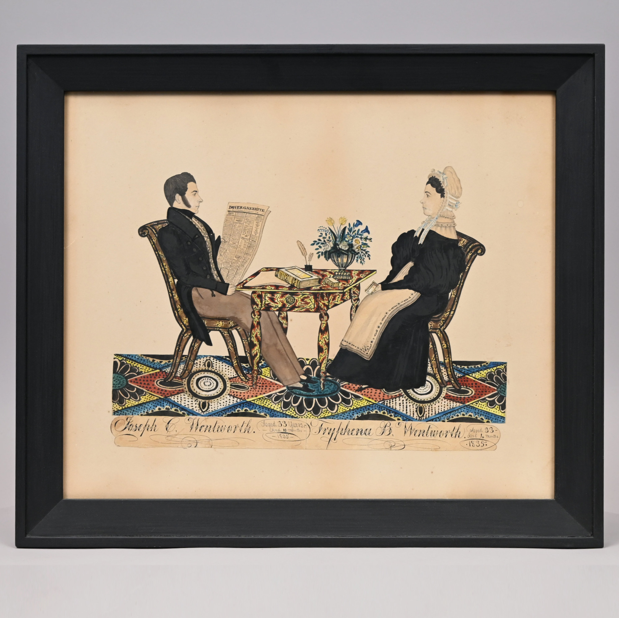 Joseph H. Davis (American, 1811-1863). Rare Double Portrait of Joseph C. Wentworth and Tryphena B. Wentworth, 1835
