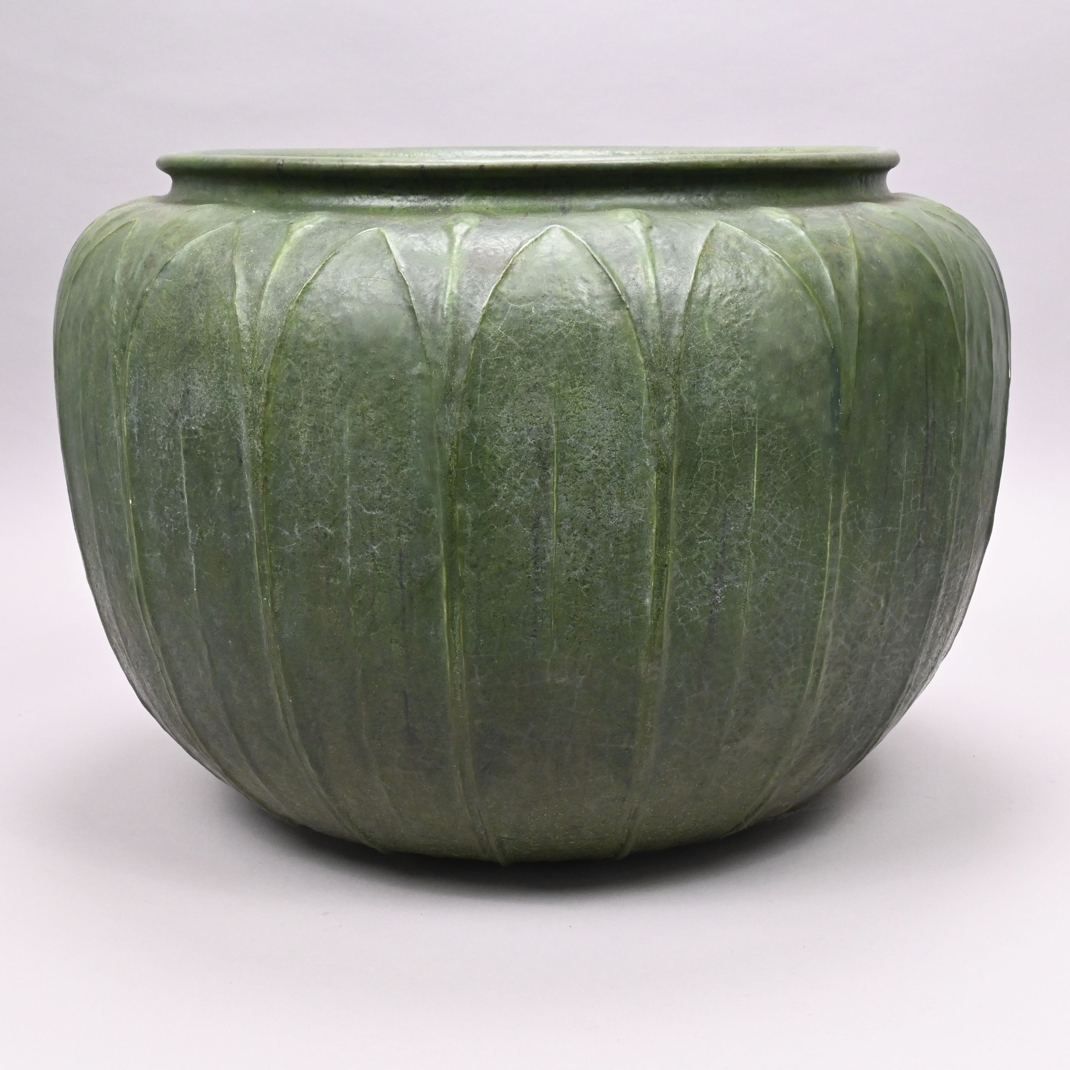 Large Arts & Crafts 'Lotus' Pottery Jardiniere, Grueby Faience Co., Boston, Massachusetts, 1894-1899