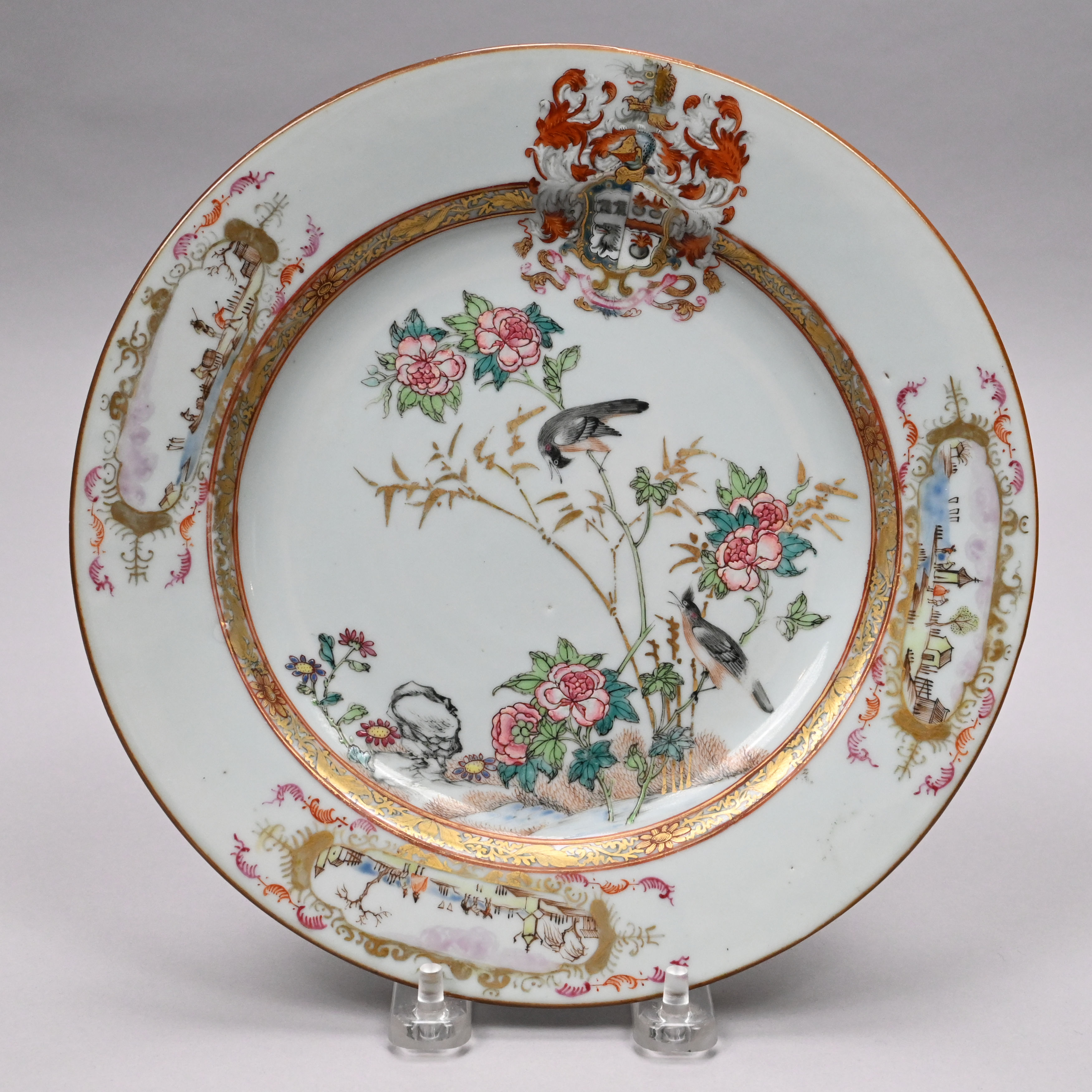Chinese Export Porcelain Famille Rose Armorial Plate, Qianlong, Circa 1740