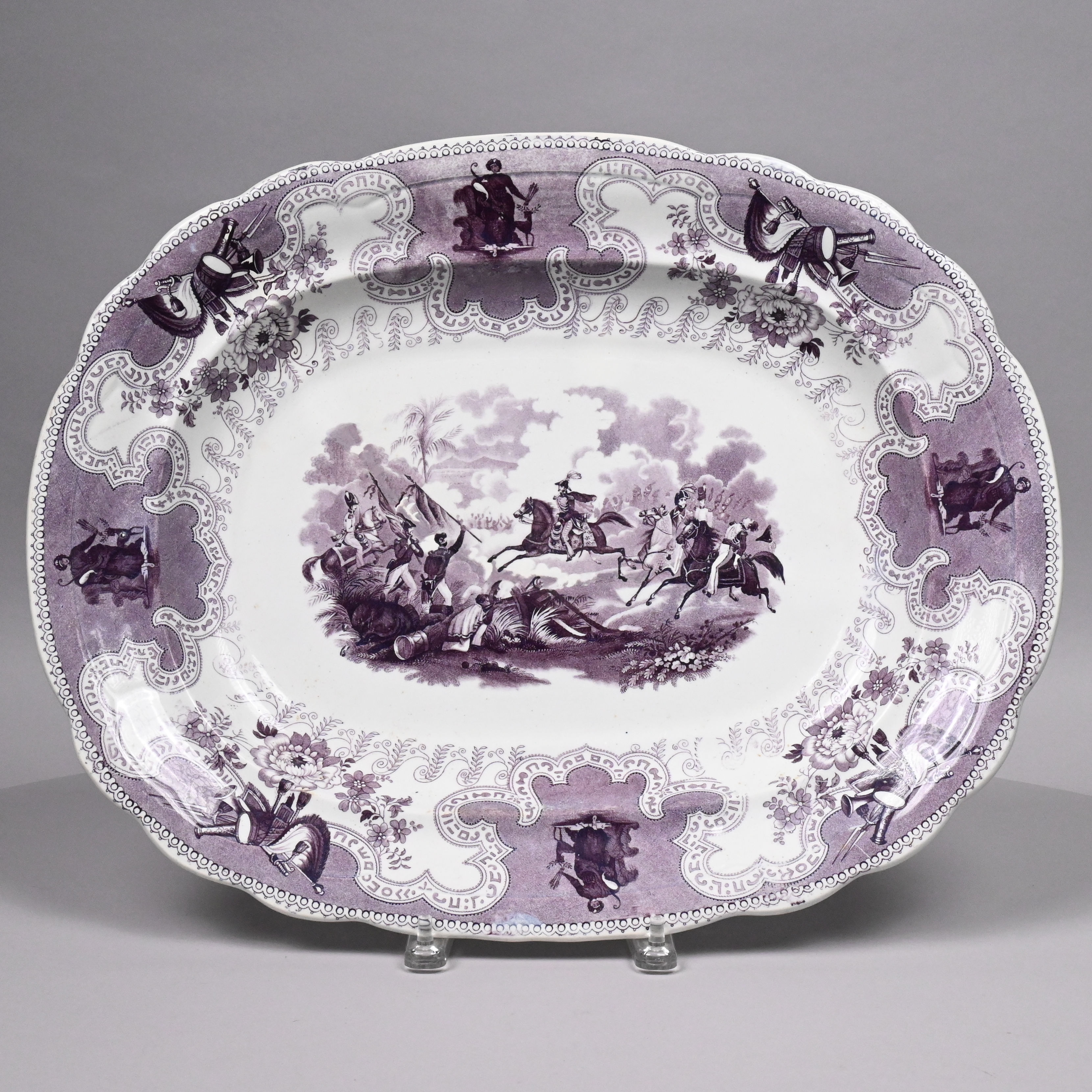 'Texian Campaigne Series: Battle of Resaca de la Palma' Staffordshire Mulberry Transfer-Printed Platter, James Beech, 1834-1844