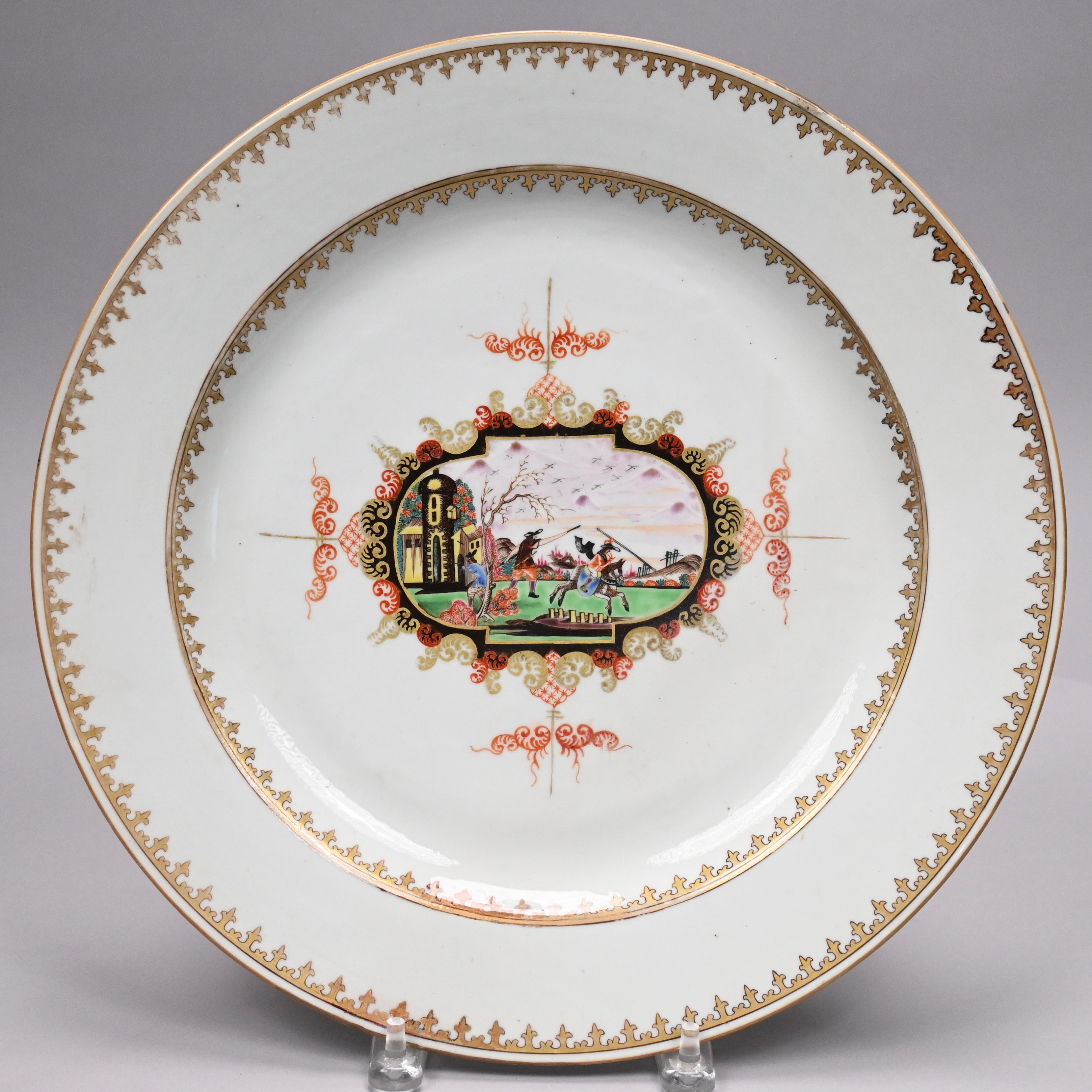 Large Chinese Export Porcelain Famille Rose Meissen Style Dish, Qianlong