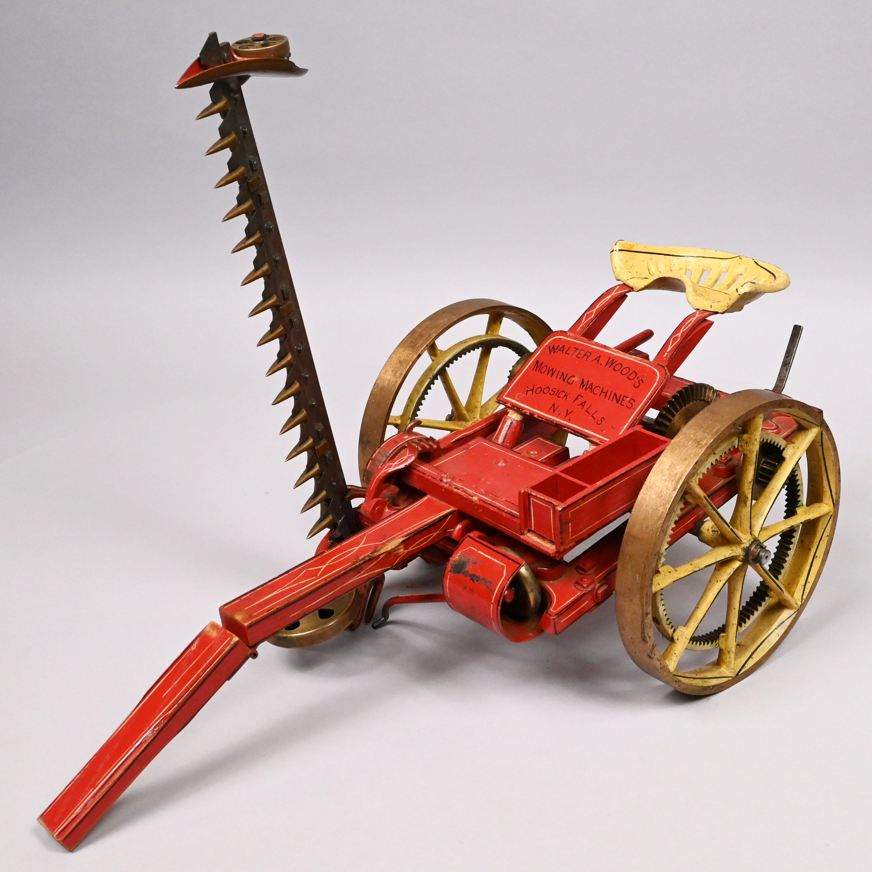 Salesman's Sample Painted Cast-Iron, Brass and Wood Horse-Drawn Mowing Machine, Walter A. Wood Mowing & Reaping Machine Co., Hoosick Falls, New York, Circa 1890