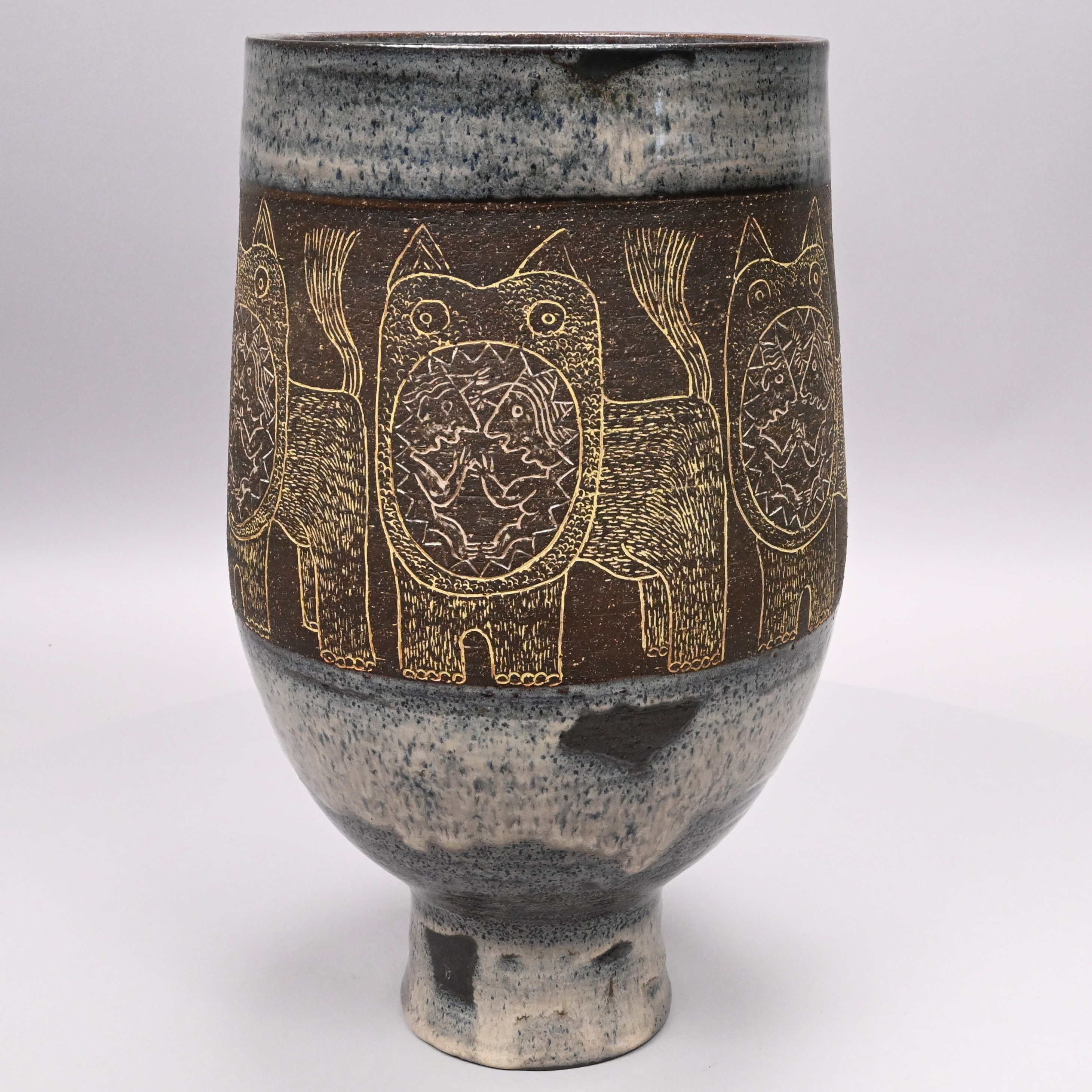 Edwin O. Scheier and Mary Goldsmith Scheier, Durham, New Hampshire. Partly-Glazed Brown Stoneware Vase, Late 1950s-1960s